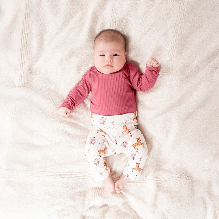 Body dziewczęce z długim rękawem, prążkowane, różowe, Nicol