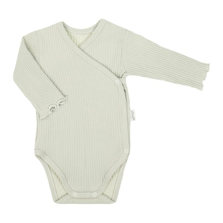 Body dziewczęce z długim rękawem, prążkowane, zielone, Nicol