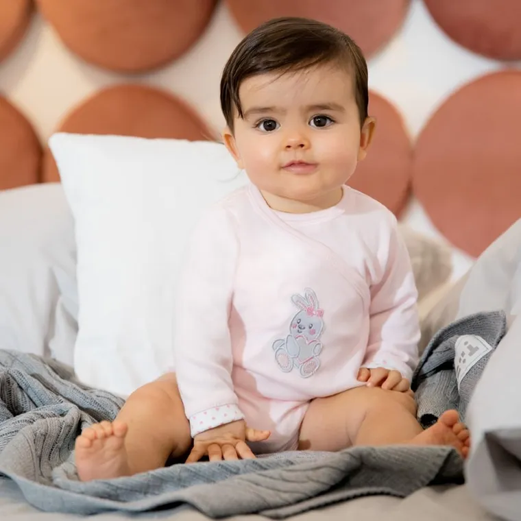 Body dziewczęce z długim rękawem, różowe, króliczek, Eevi
