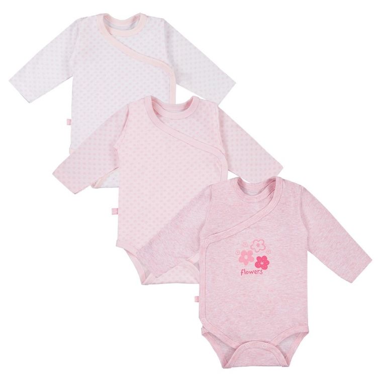 Body dziewczęce z długim rękawem, różowe, zestaw, 3 szt., Eevi