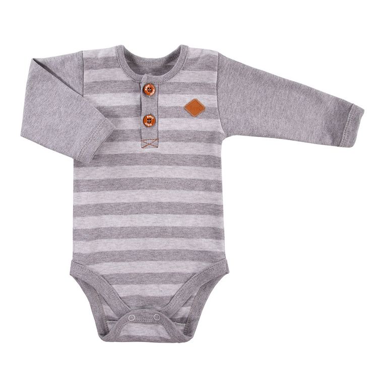 Body dziewczęce z długim rękawem, szare, paski, Eevi