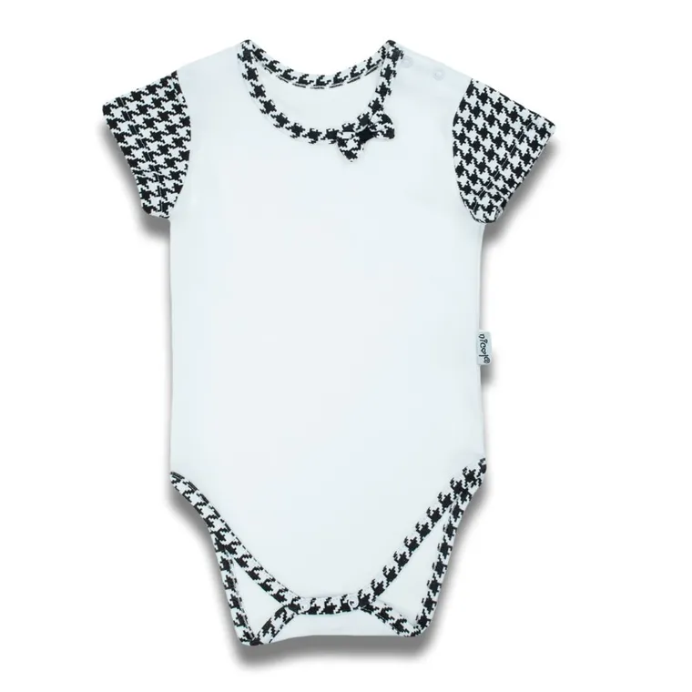 Body dziewczęce z krótkim rękawem, biało-czarne, Nicol