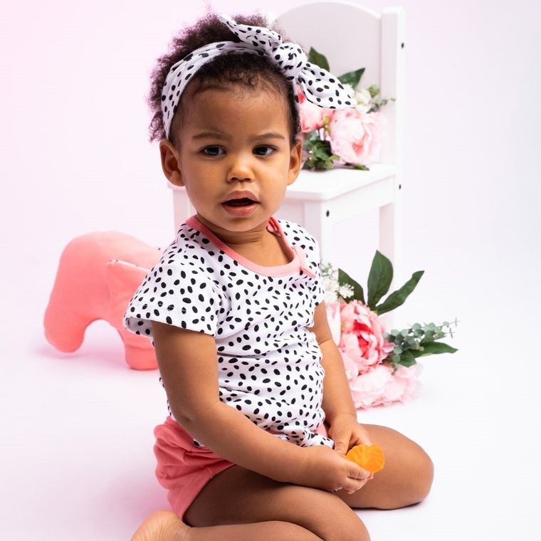 Body dziewczęce z krótkim rękawem, biało-czarne, plamki, Nicol