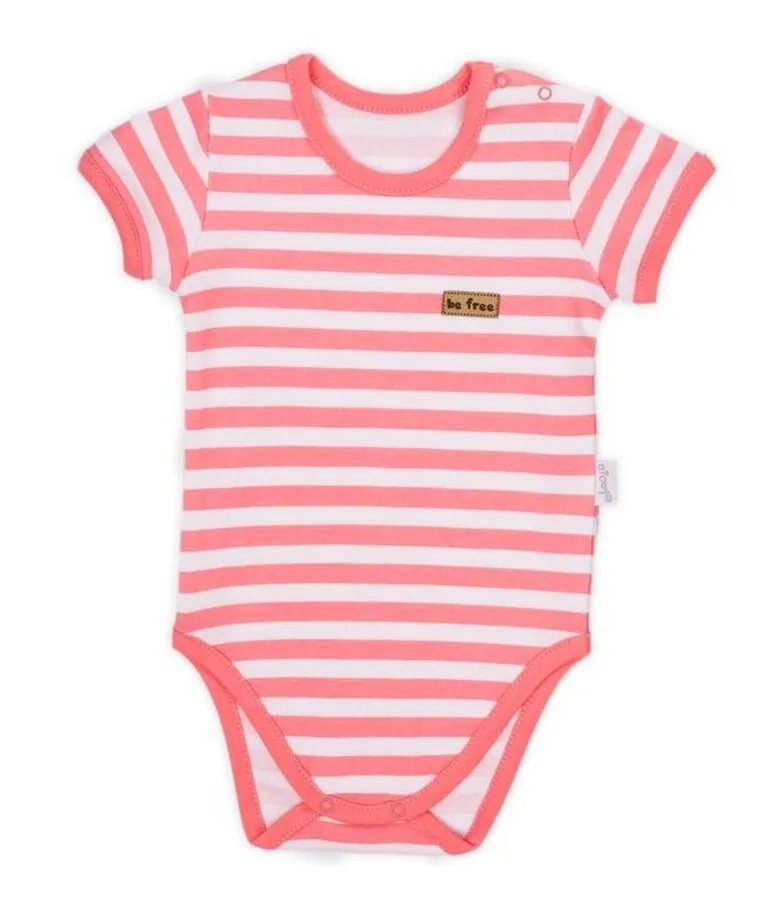 Body dziewczęce z krótkim rękawem, biało-koralowe, Nicol