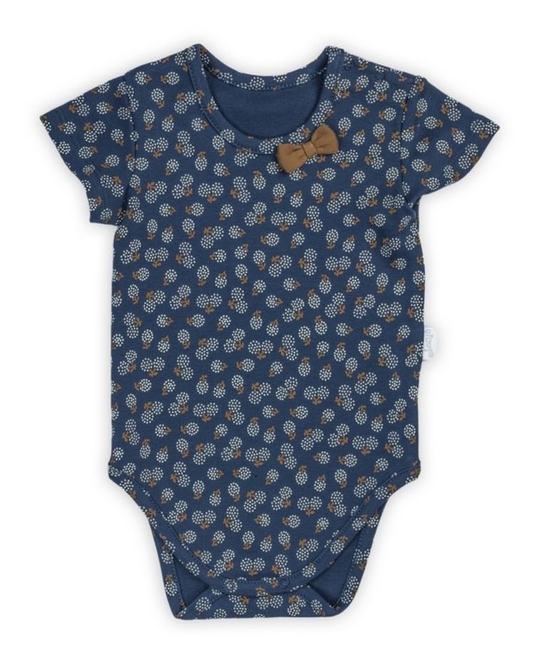 Body dziewczęce z krótkim rękawem, granatowe, kokardka, Nicol