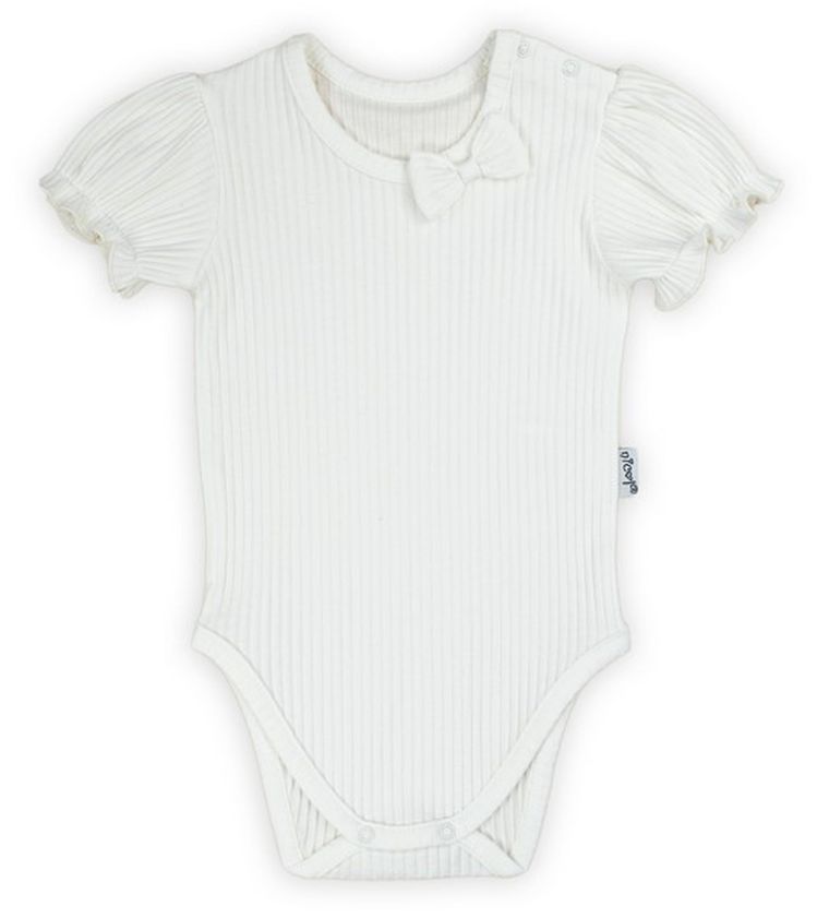 Body dziewczęce z krótkim rękawem, prążkowane, ecru, Nicol