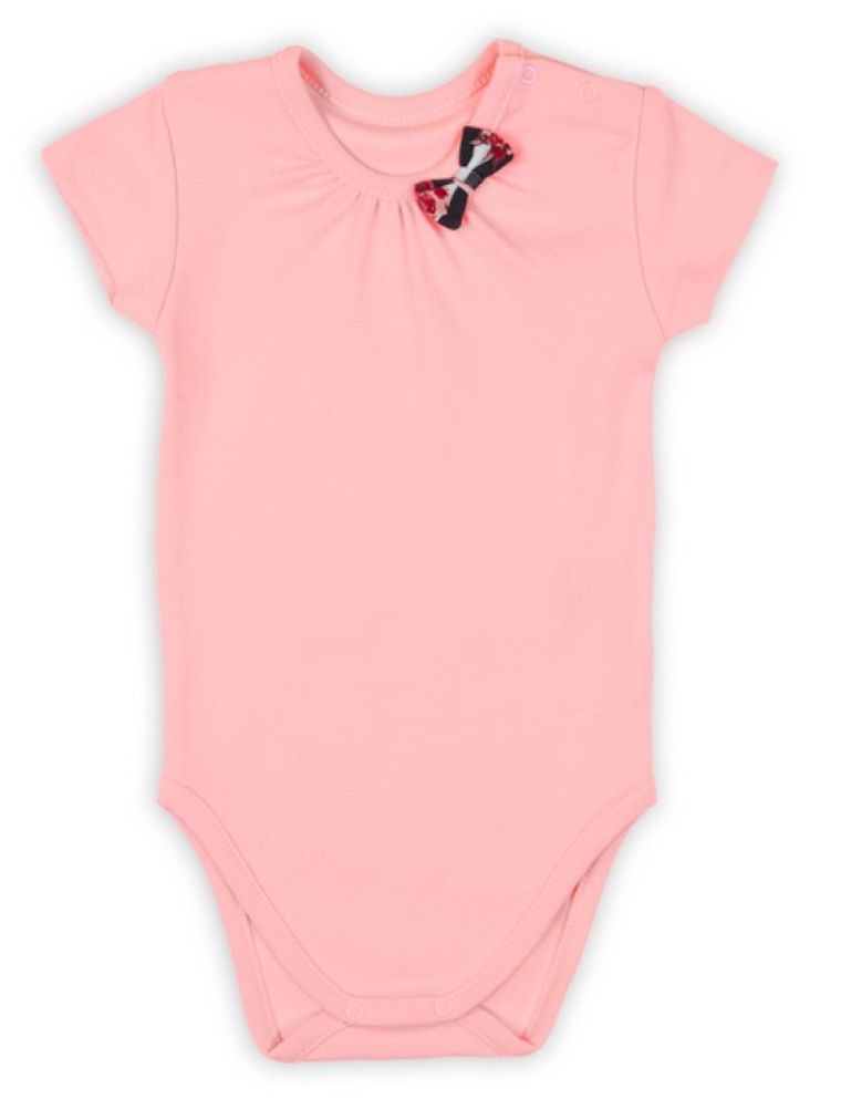 Body dziewczęce z krótkim rękawem, różowe, kokardka, Nicol