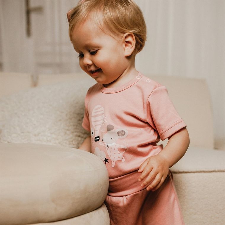 Body dziewczęce z krótkim rękawem, różowe, myszka, Eevi