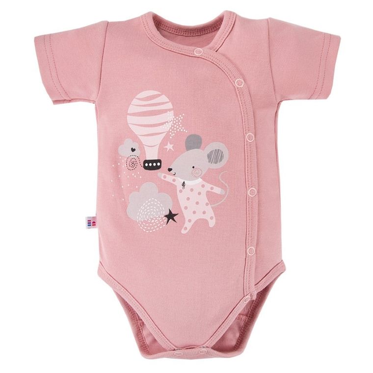 Body dziewczęce z krótkim rękawem, różowe, myszka, Eevi