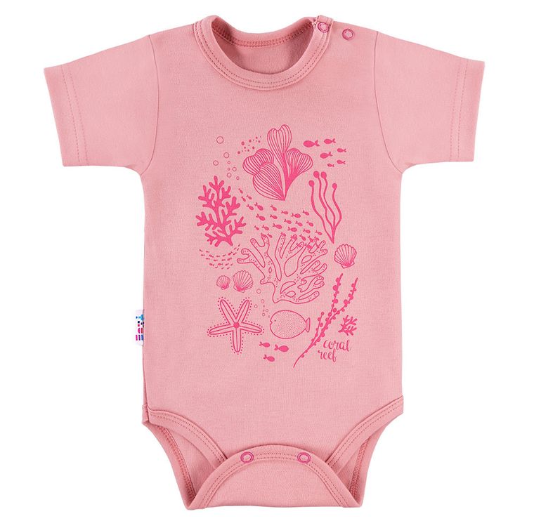 Body dziewczęce z krótkim rękawem, różowe, rafa koralowa, Eevi