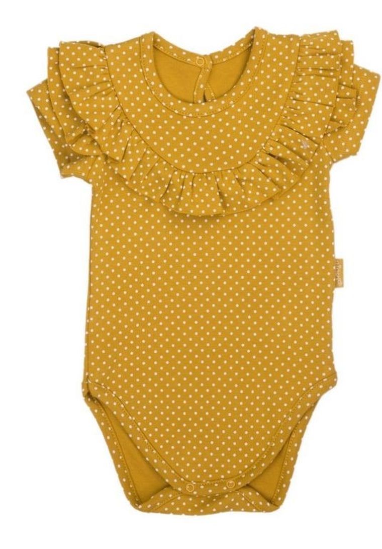 Body dziewczęce z krótkim rękawem, żółte, kropeczki, Nicol