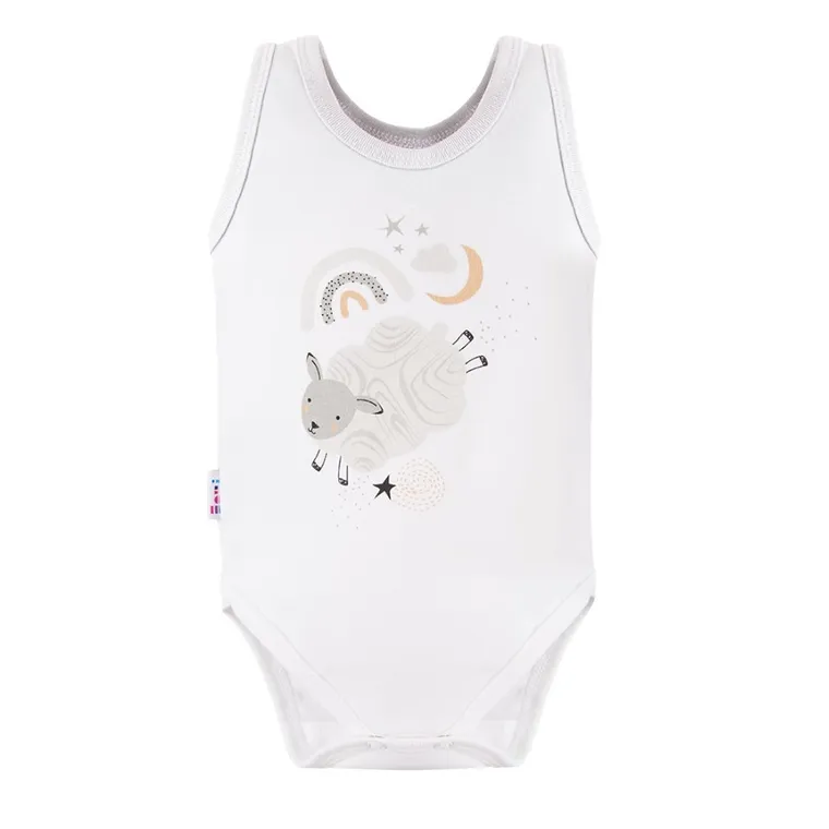 Body niemowlęce bez rękawów, białe, owieczka, Eevi