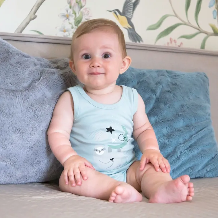 Body niemowlęce bez rękawów, miętowe, leniwiec, Eevi