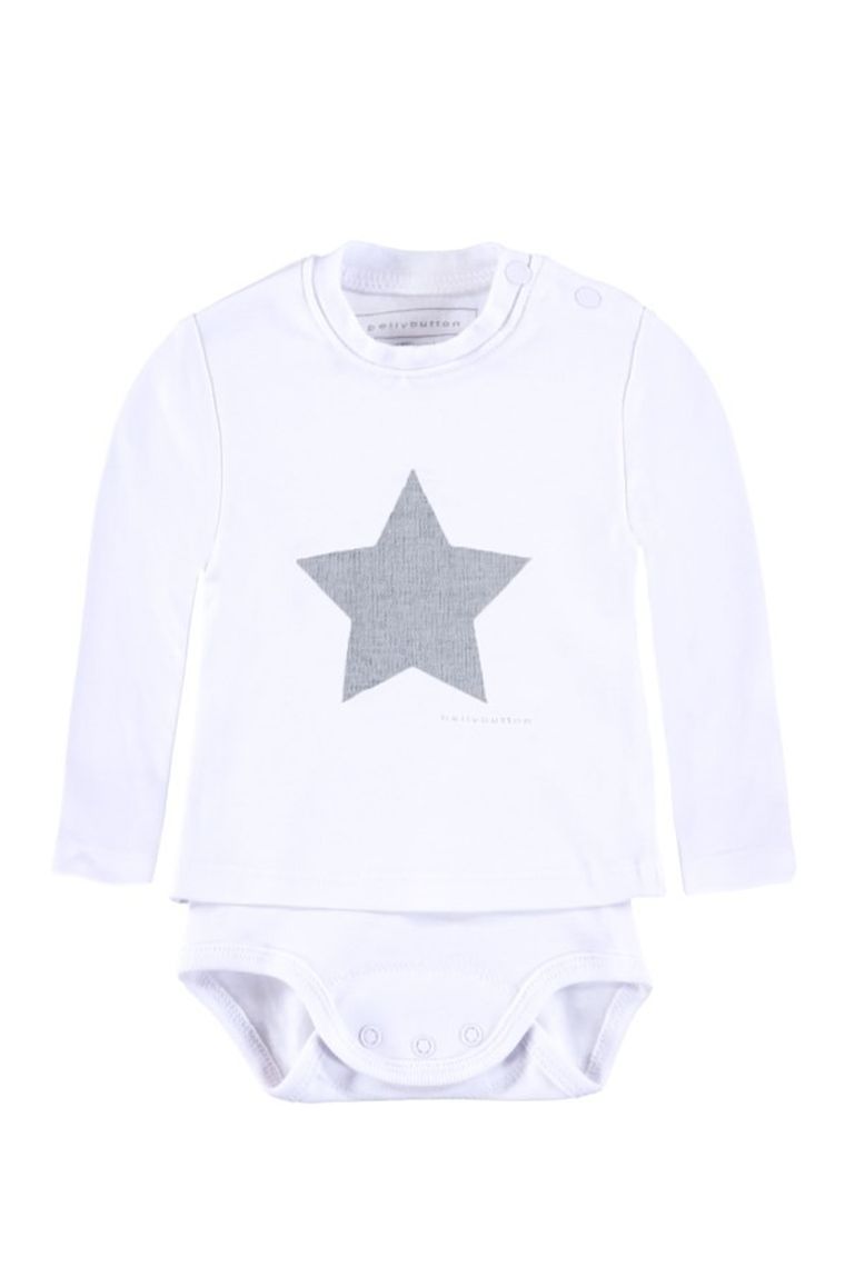 Body niemowlęce z długim rękawem, bawełna organiczna, białe, Bellybutton