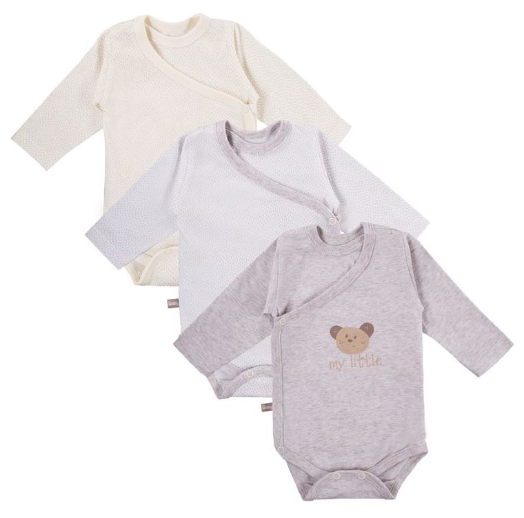 Body niemowlęce z długim rękawem, beżowe, szare, zestaw, 3 szt., Eevi