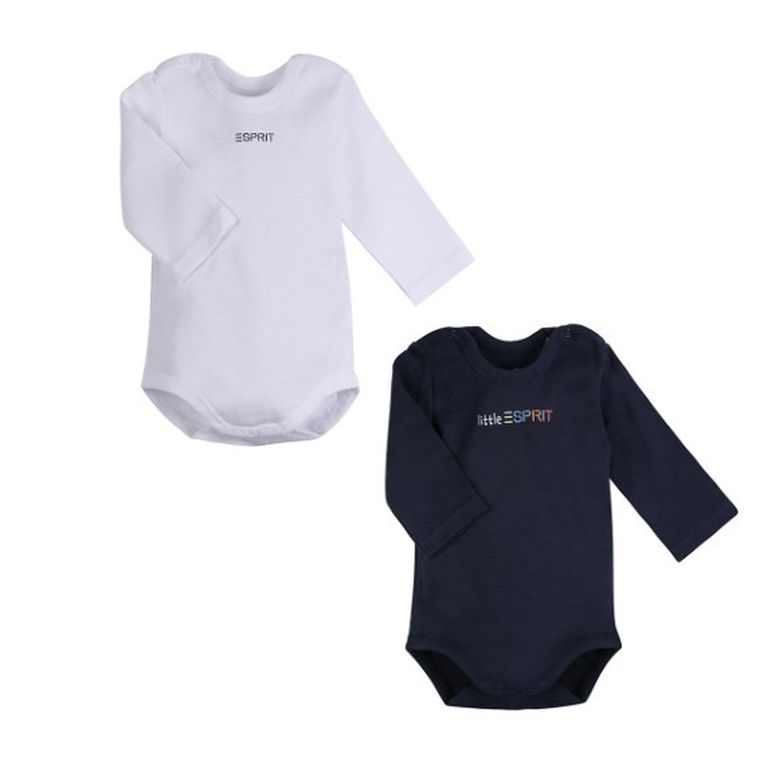 Body niemowlęce z długim rękawem, białe, granatowe, zestaw, 2 szt., Esprit