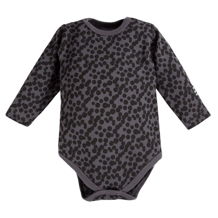 Body niemowlęce z długim rękawem, ciemnoszare, plamki, Eevi