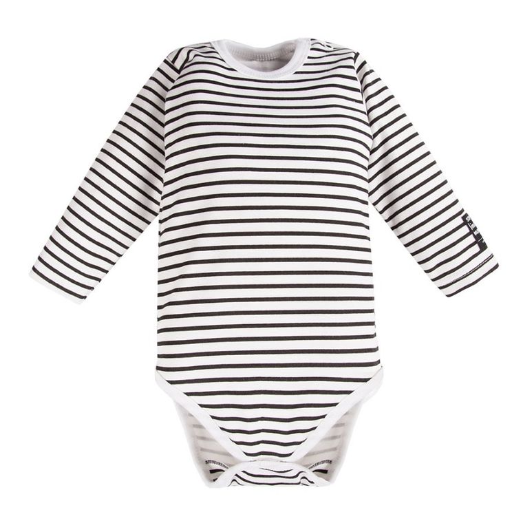 Body niemowlęce z długim rękawem, czarno-białe, paski, Eevi