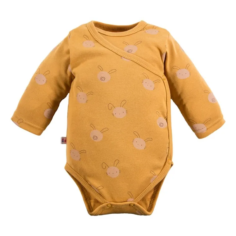 Body niemowlęce z długim rękawem, musztardowe, Eevi