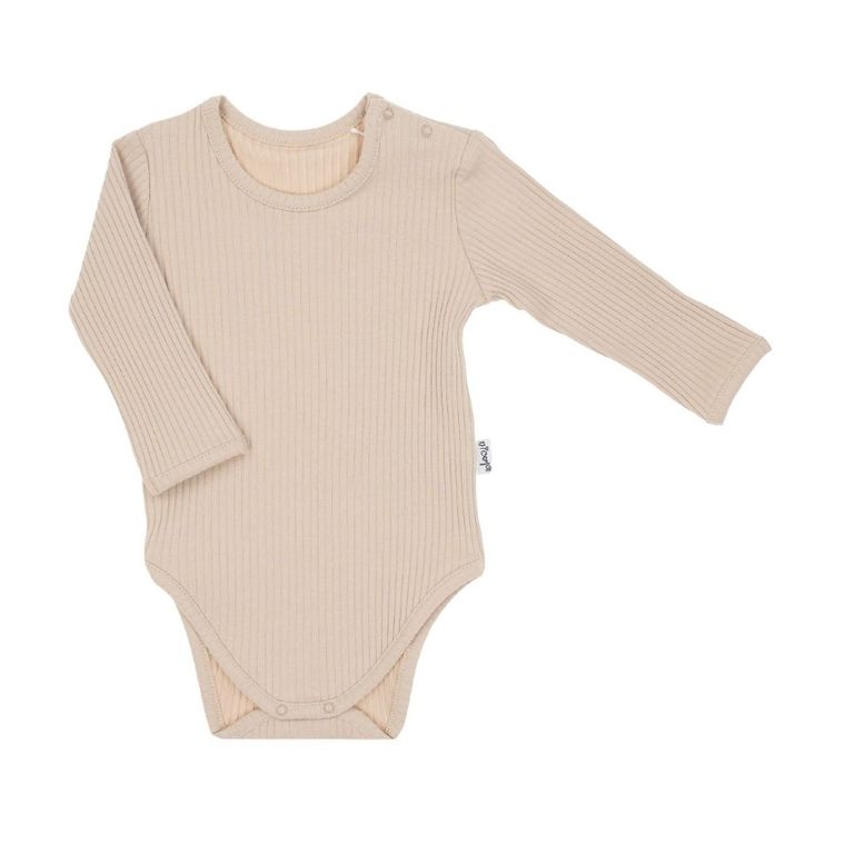 Body niemowlęce z długim rękawem, prążkowane, beżowe, Nicol