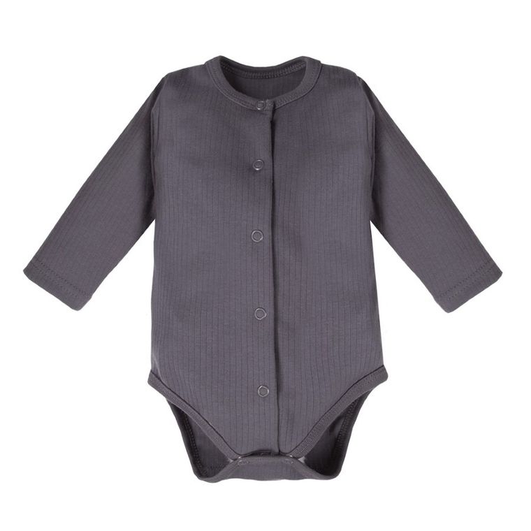Body niemowlęce z długim rękawem, prążkowane, ciemnoszare, Eevi