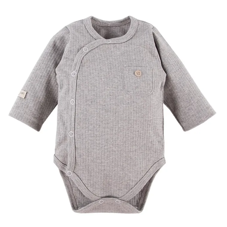 Body niemowlęce z długim rękawem, szare, rozpinane, Eevi