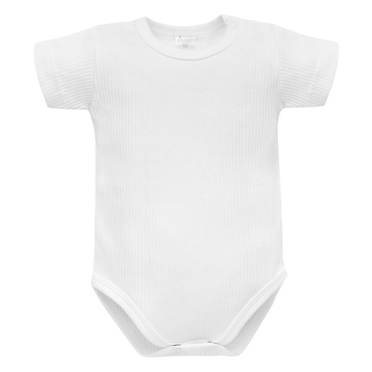 Body niemowlęce z krótkim rękawem, prążkowane, białe, Pinokio