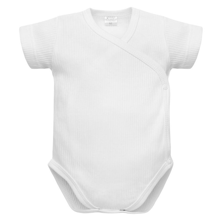 Body niemowlęce z krótkim rękawem, prążkowane, białe, Pinokio