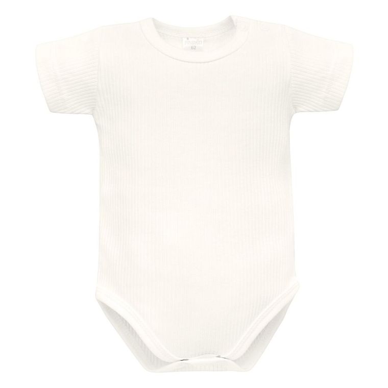 Body niemowlęce z krótkim rękawem, prążkowane, ecru, Pinokio