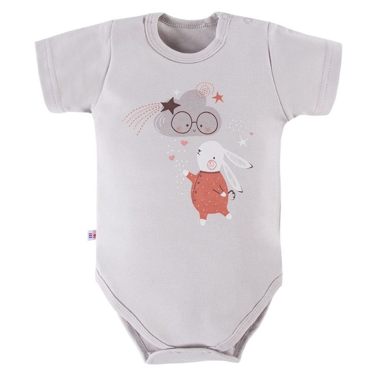 Body niemowlęce z krótkim rękawem, szare, królik, Eevi