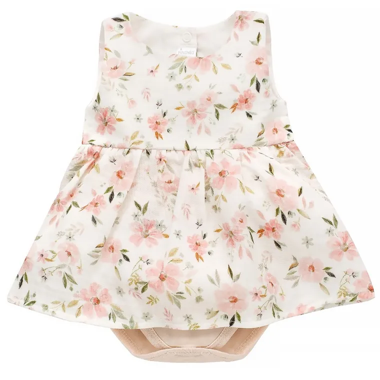 Body sukienka dziewczęce bez rękawów, ecru, Summer Garden, Pinokio