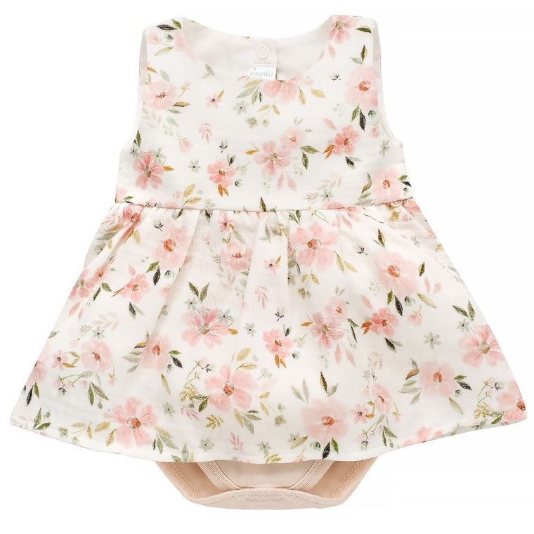 Body sukienka dziewczęce bez rękawów, ecru, Summer Garden, Pinokio
