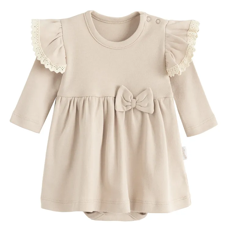 Body sukienka dziewczęce z długim rękawem, beżowe, Nicol