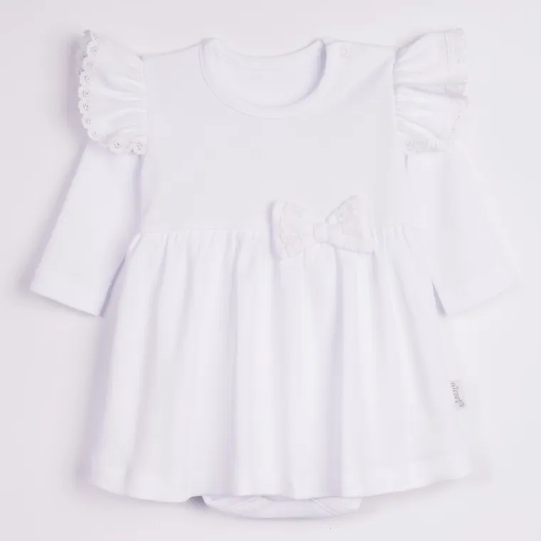 Body sukienka dziewczęce z długim rękawem, białe, Nicol