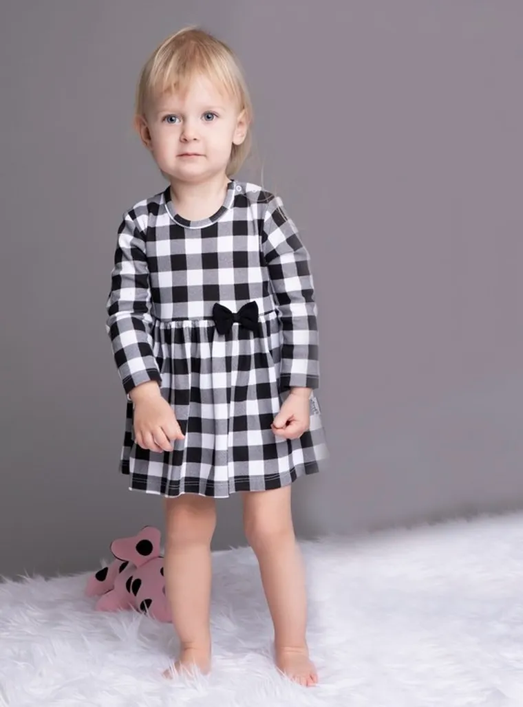 Body sukienka dziewczęce z długim rękawem, biało-czarne, Nicol