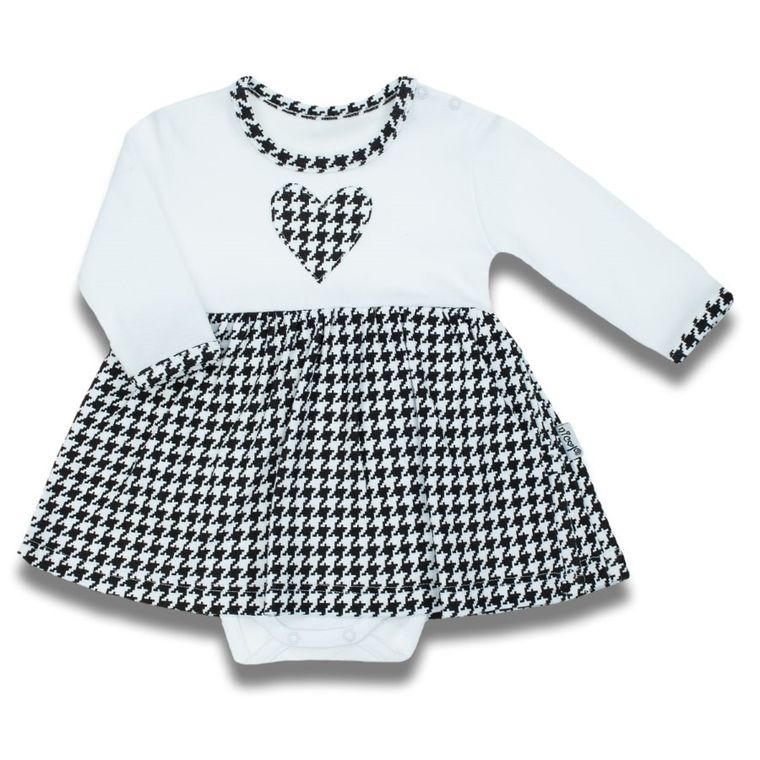 Body sukienka dziewczęce z długim rękawem, biało-czarne, Nicol