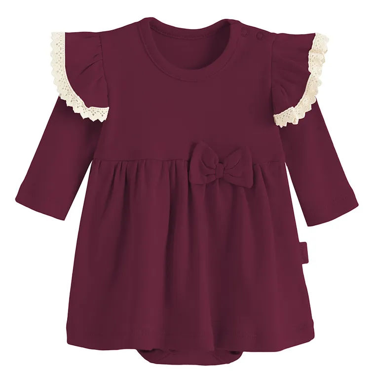 Body sukienka dziewczęce z długim rękawem, bordowe, Nicol