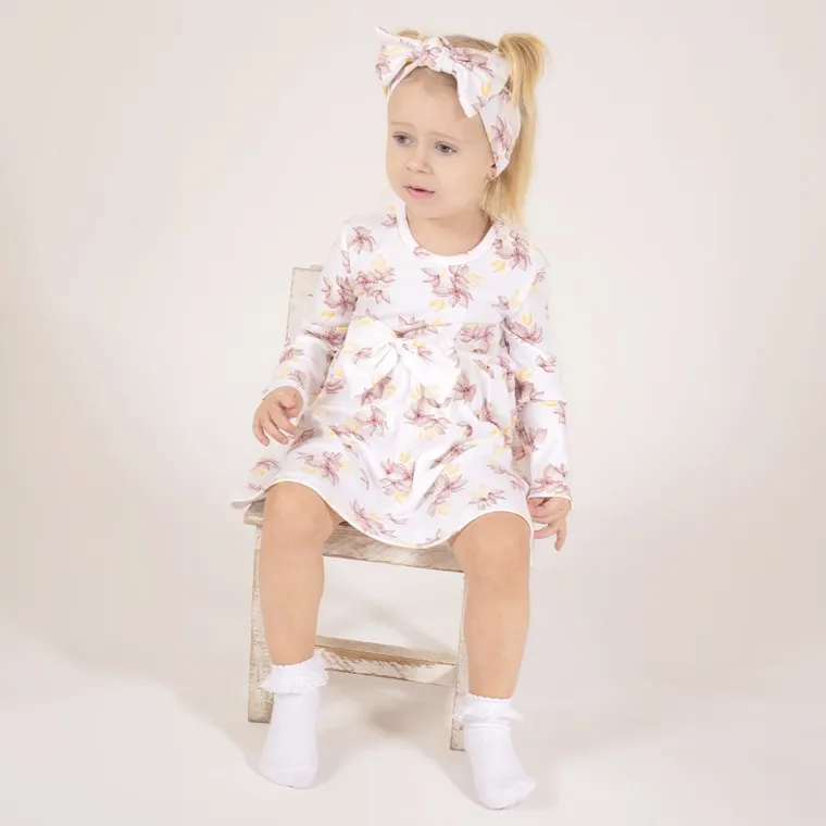 Body sukienka dziewczęce z długim rękawem, ecru, Nicol