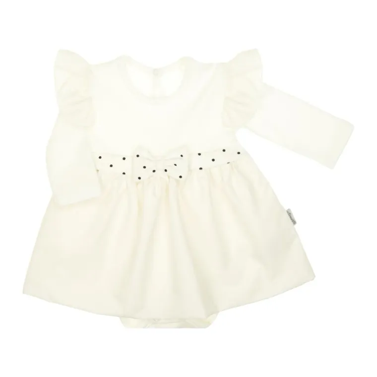 Body sukienka dziewczęce z długim rękawem, ecru, Nicol