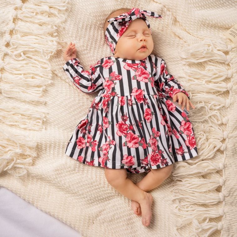 Body sukienka dziewczęce z długim rękawem, mix, kwiatki, Nicol