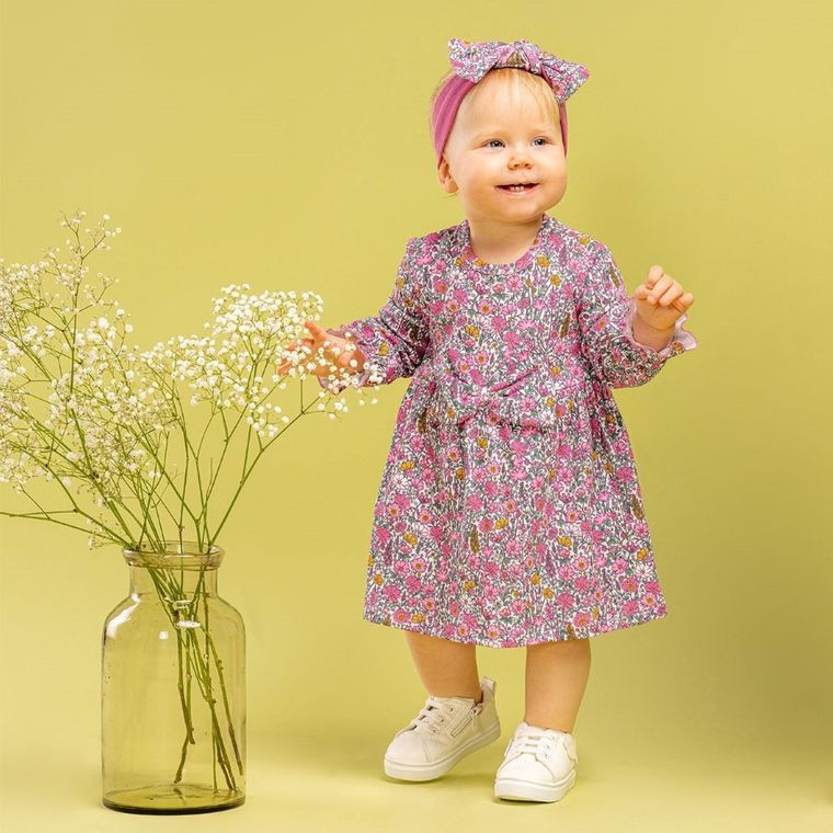 Body sukienka dziewczęce z długim rękawem, różowe, Nicol