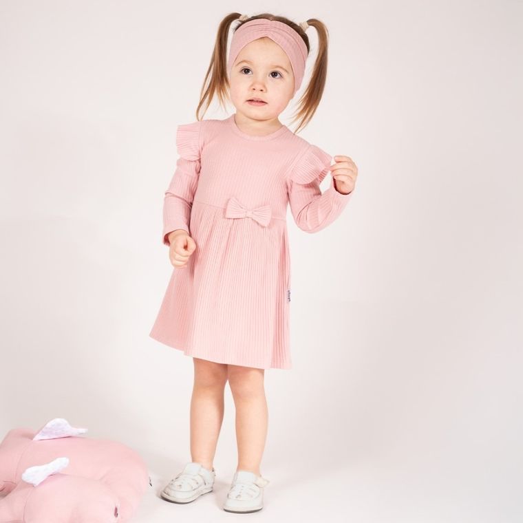 Body sukienka dziewczęce z długim rękawem, różowe, Nicol