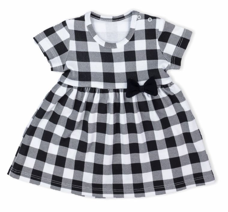 Body sukienka dziewczęce z krótkim rękawem, biało-czarne, kratka, Nicol