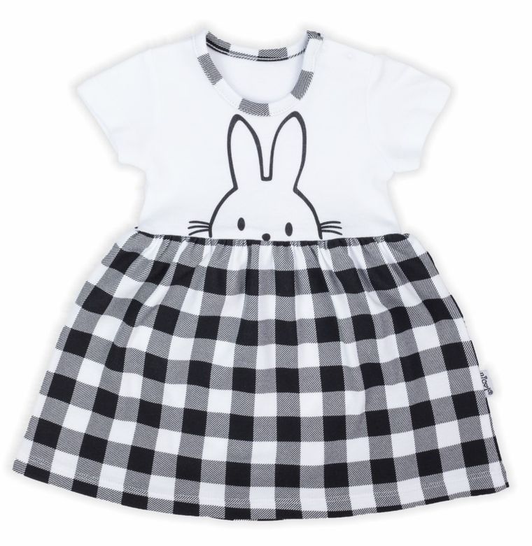 Body sukienka dziewczęce z krótkim rękawem, biało-czarne, Nicol