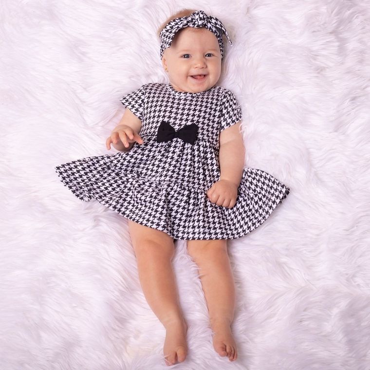 Body sukienka dziewczęce z krótkim rękawem, biało-czarne, Nicol