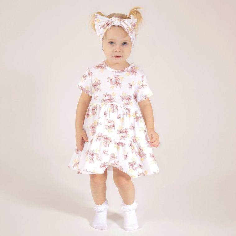 Body sukienka dziewczęce z krótkim rękawem, ecru, Nicol