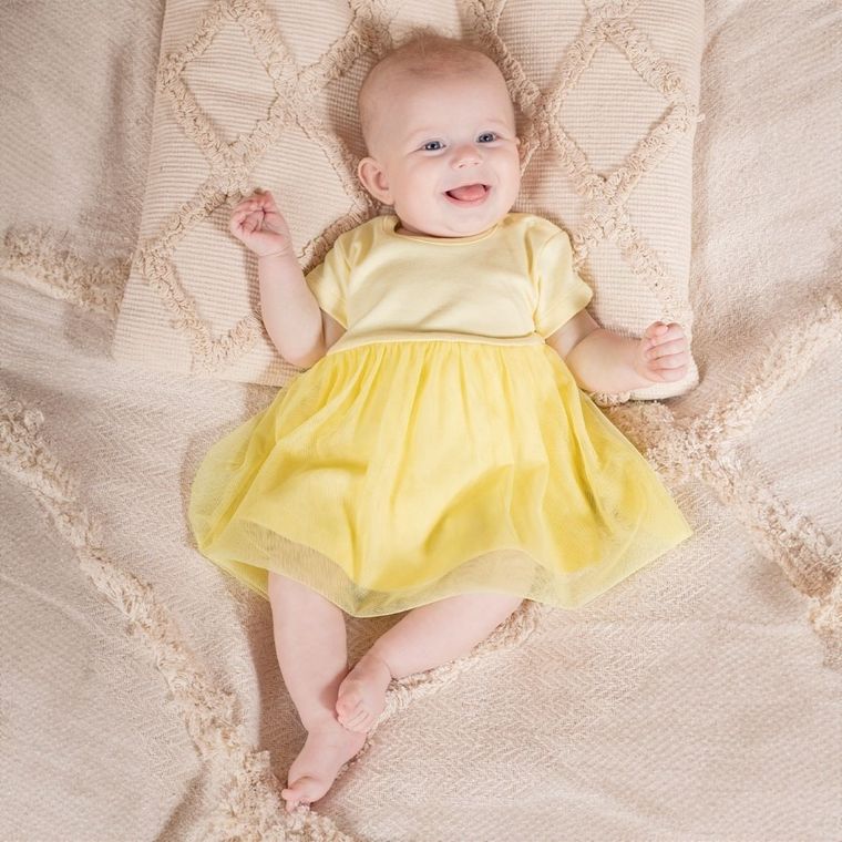 Body sukienka dziewczęce z krótkim rękawem, żółte, Nicol