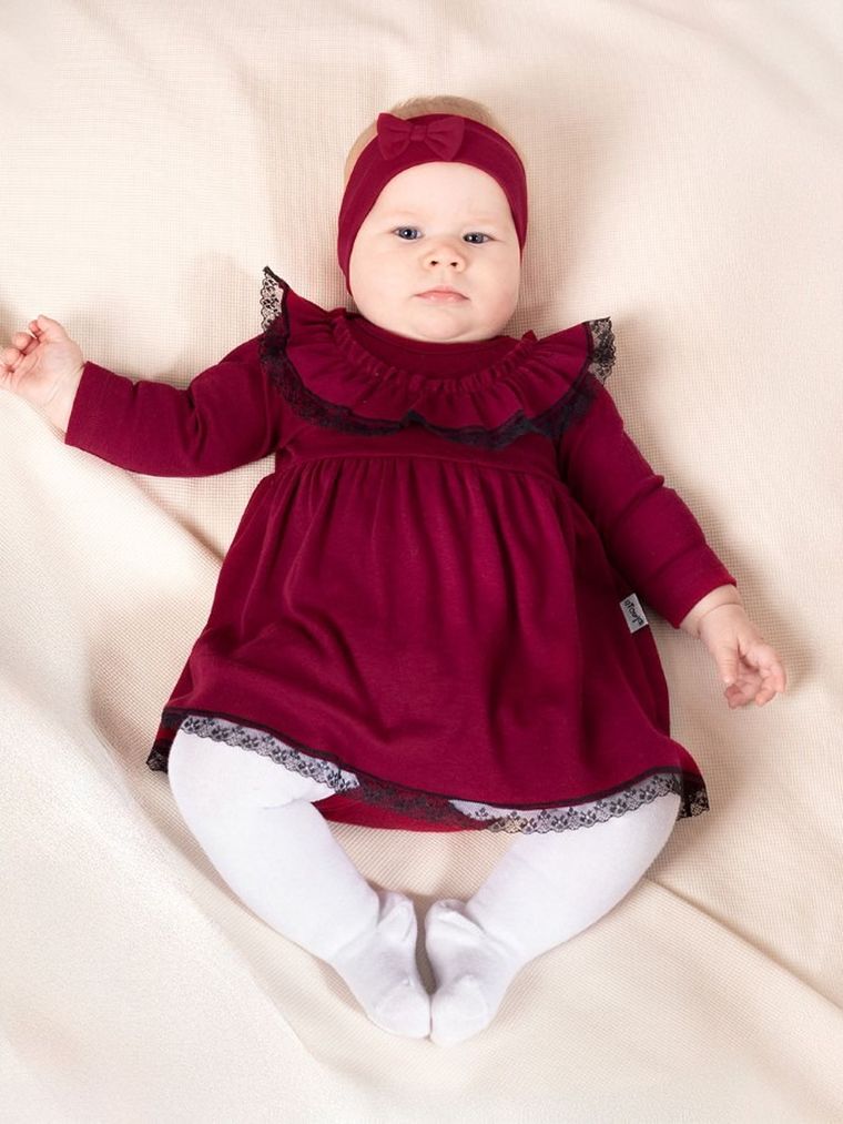 Body sukienka z długim rękawem, bordowe, Nicol