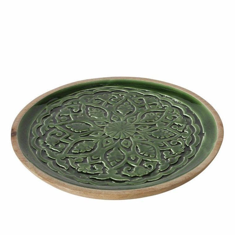 Boltze, drewniany talerz ze żłobionym wzorem, Grelo, ø 30 cm