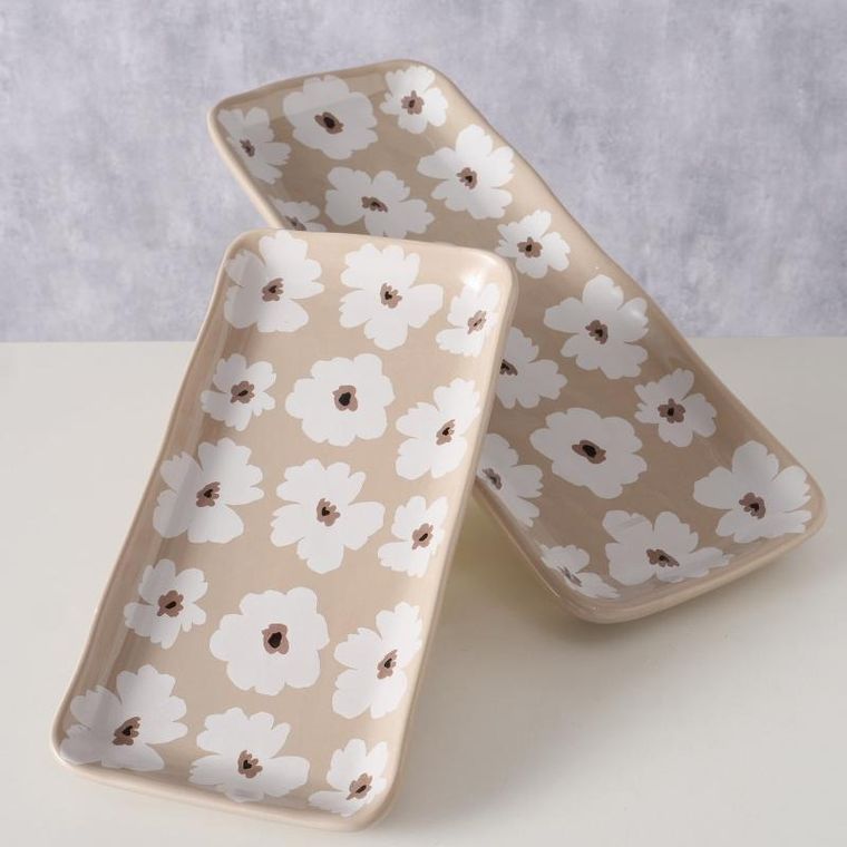 Boltze Home, Canea, patery ceramiczne w kwiaty, 13-15 cm